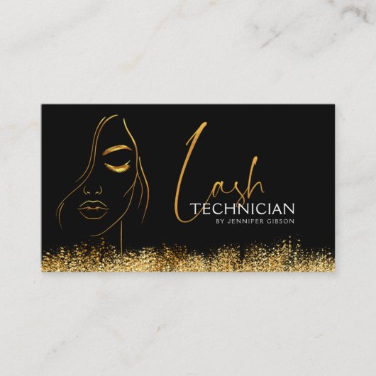 Glamorous Black & Gold Lash Tech QR Code  Visitenkarte (Vorderseite)
