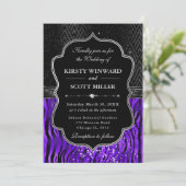 Glamorous Black Purple Tiger Stripes Wedding Einladung (Stehend Vorderseite)