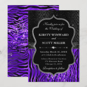 Glamorous Black Purple Tiger Stripes Wedding Einladung (Vorne/Hinten)