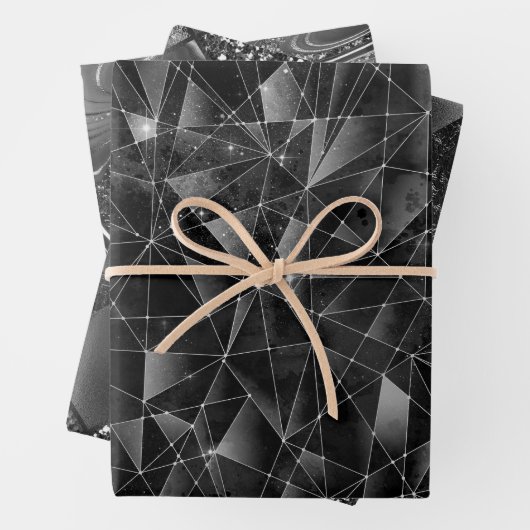 Glamorous Black & Silver Sparkling Patterns Geschenkpapier Set (Beispiel)