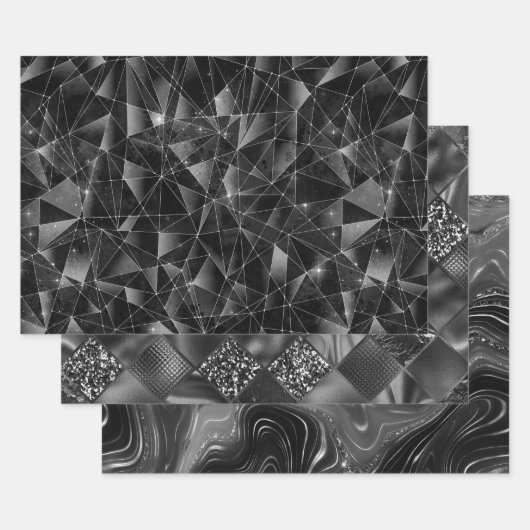 Glamorous Black & Silver Sparkling Patterns Geschenkpapier Set (Set)