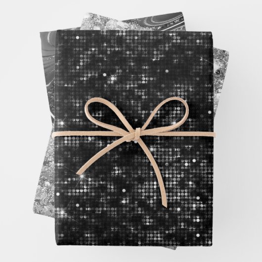 Glamorous Black & Silver Sparkling Patterns Geschenkpapier Set (Beispiel)