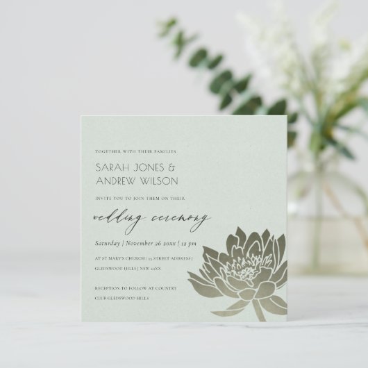 GLAMOROUS BLAUE SILVER LOTUS BLUMENWEDD EINLADUNG (Stehend Vorderseite)