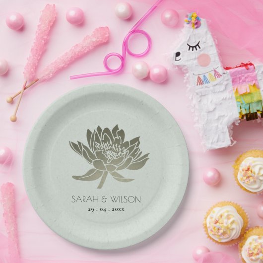 GLAMOROUS BLAUE SILVER LOTUS FLORAL MONOGRAMM PAPPTELLER (Party)