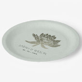 GLAMOROUS BLAUE SILVER LOTUS FLORAL MONOGRAMM PAPPTELLER (Schrägansicht)