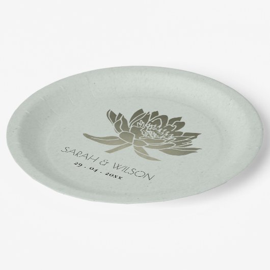 GLAMOROUS BLAUE SILVER LOTUS FLORAL MONOGRAMM PAPPTELLER (Schrägansicht)