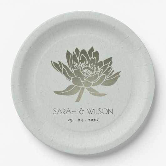 GLAMOROUS BLAUE SILVER LOTUS FLORAL MONOGRAMM PAPPTELLER (Vorderseite)