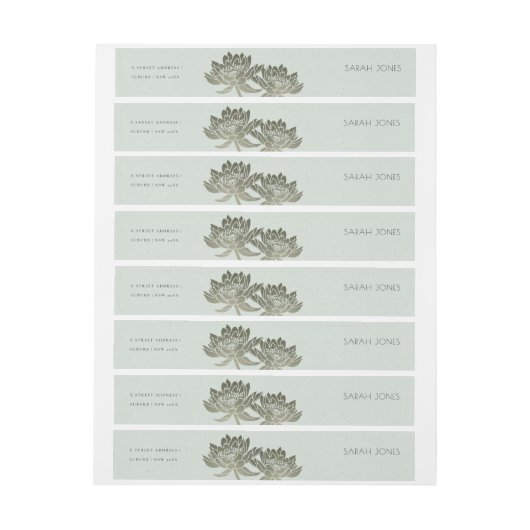 GLAMOROUS BLAUE SILVER LOTUS FLORAL MONOGRAMM Rundum-Adressaufkleber (Bogen)