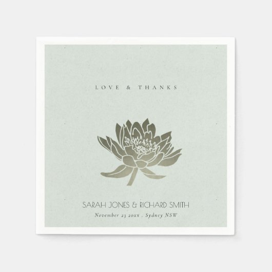 GLAMOROUS BLAUE SILVER LOTUS FLORAL MONOGRAMM SERVIETTE (Vorderseite)