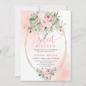 Glamorous Blush Floral Sweet 16 Birthday Invite @ Einladung (Vorderseite)