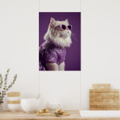 Glamorous Cat in Purple Lace Dress Poster (Küche)