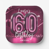 Glamorous Chic Hot Pink Neon 60th Birthday Party Pappteller (Vorderseite)