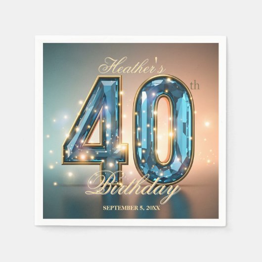 Glamorous Chic Teal Crystal 40th Birthday Party Serviette (Vorderseite)