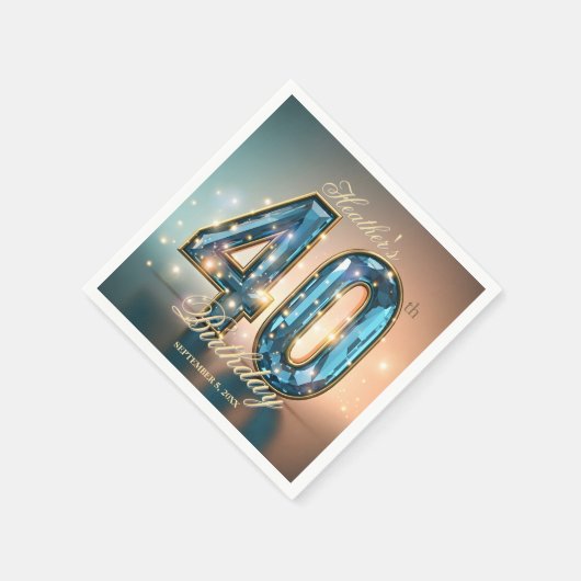 Glamorous Chic Teal Crystal 40th Birthday Party Serviette (Ecke)