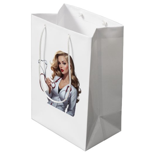 Glamorous Doctor with Heart Stethoscope - Elegant Mittlere Geschenktüte (Rückseite Schrägansicht)