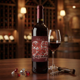 Glamorous Elegant Ruby Red Diamonds 65th Birthday Weinetikett