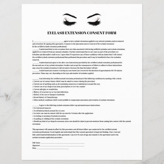 Glamorous EYELASH EXTENSION CONSENT FORM Flyer (Vorne)