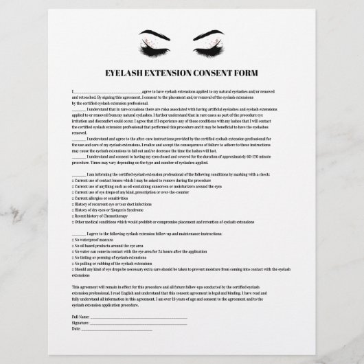 Glamorous EYELASH EXTENSION CONSENT FORM Flyer (Vorne)