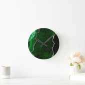 Glamorous Forest Green Marble Chic Silver Glitter Runde Wanduhr (Zuhause)