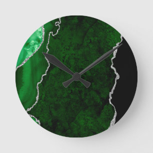 Glamorous Forest Green Marble Chic Silver Glitter Runde Wanduhr