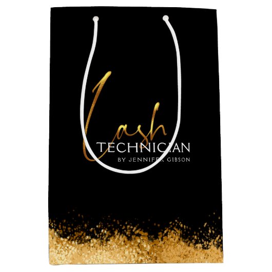 Glamorous Gold & Black Lash Tech  Mittlere Geschenktüte (Vorderseite)
