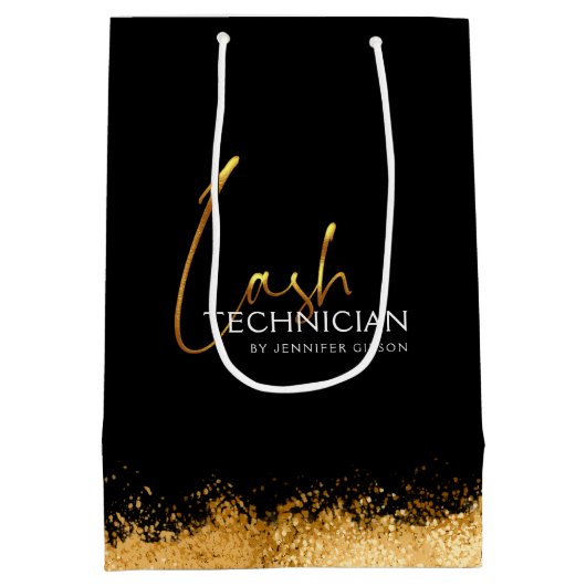 Glamorous Gold & Black Lash Tech Mittlere Geschenktüte (Rückseite)