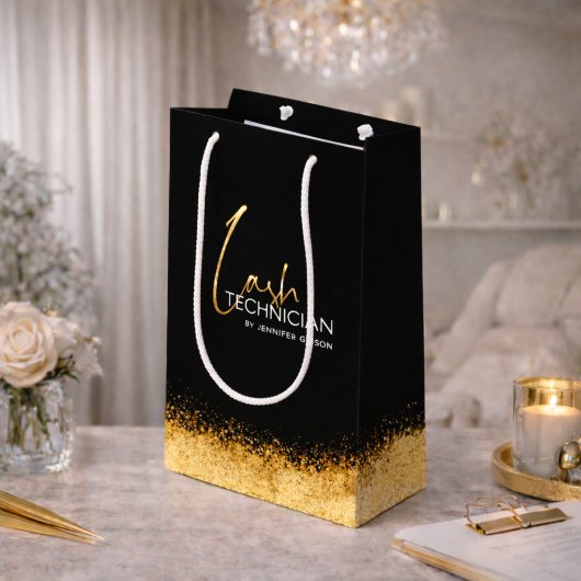 Glamorous Gold & Black Lash Tech  Mittlere Geschenktüte