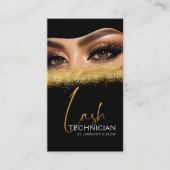 Glamorous Gold & Black Lash Tech QR Code  Visitenkarte (Vorderseite)