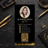 Glamorous Gold & Black Lash Tech QR Code  Visitenkarte