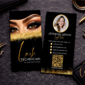 Glamorous Gold & Black Lash Tech QR Code  Visitenkarte