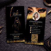 Glamorous Gold & Black Lash Tech QR Code  Visitenkarte