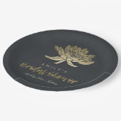 GLAMOROUS GOLD BLACK LOTUS FLORAL BRAUTPARTY PAPPTELLER (Schrägansicht)