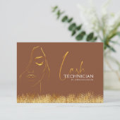 Glamorous Gold & Brown Lash Tech  Gift Certificate (Stehend Vorderseite)