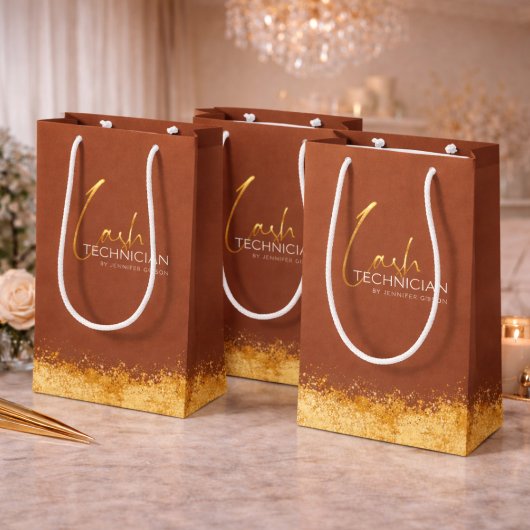 Glamorous Gold & Brown Lash Tech  Mittlere Geschenktüte