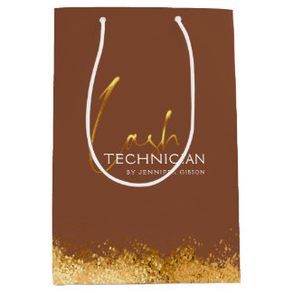Glamorous Gold & Brown Lash Tech Mittlere Geschenktüte