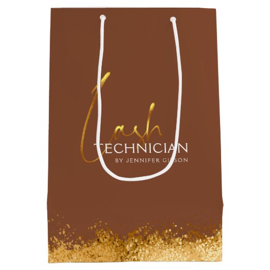 Glamorous Gold & Brown Lash Tech  Mittlere Geschenktüte (Rückseite)