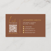 Glamorous Gold & Brown Lash Tech QR Code Visitenkarte (Rückseite)