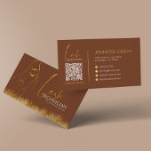 Glamorous Gold & Brown Lash Tech QR Code  Visitenkarte