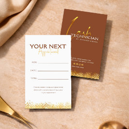 Glamorous Gold & Brown Lash Tech Terminkarte