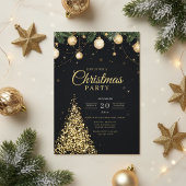 Glamorous Gold Christmas Tree Party Invite Einladung