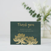 GLAMOROUS GOLD DARK GREEN LOTUS FLORAL DANKE POSTKARTE (Stehend Vorderseite)