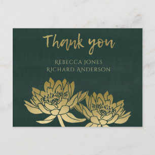 GLAMOROUS GOLD DARK GREEN LOTUS FLORAL DANKE POSTKARTE