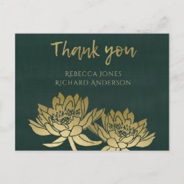 GLAMOROUS GOLD DARK GREEN LOTUS FLORAL DANKE POSTKARTE