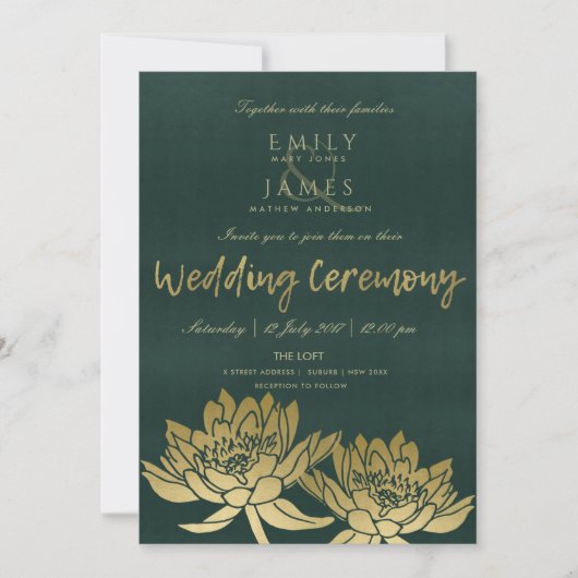 GLAMOROUS GOLD DUNKEL GREEN LOTUS FLUSSBREITE EINLADUNG (Vorderseite)