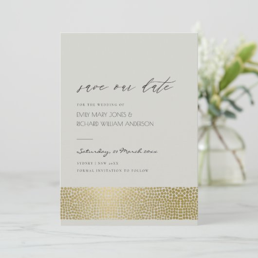 GLAMOROUS GOLD GRAY DOTS MOSAIC SAVE THE DATE (Stehend Vorderseite)