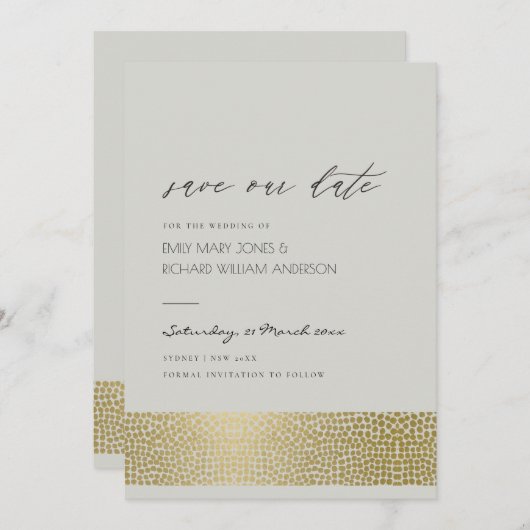 GLAMOROUS GOLD GRAY DOTS MOSAIC SAVE THE DATE (Vorne/Hinten)