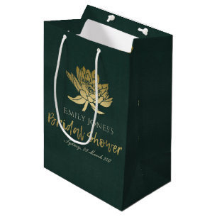 GLAMOROUS GOLD GREEN LOTUS FLORAL BRAUTPARTY MITTLERE GESCHENKTÜTE