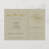 GLAMOROUS GOLD GREEN LOTUS FLORAL SAVE THE DATE ANKÜNDIGUNGSPOSTKARTE (Rückseite)
