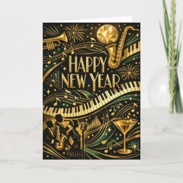 Glamorous Gold Jazz Art Deco New Year Feiertagskarte