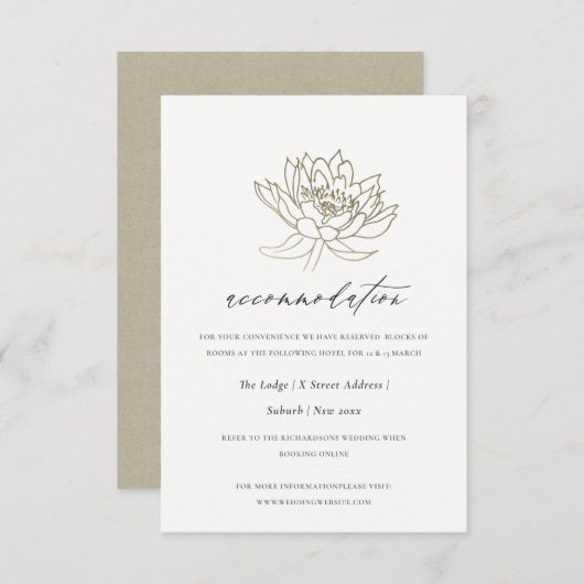 GLAMOROUS GOLD WHITE LOTUS FLORAL UNTERKUNFT EINLADUNG (Vorne/Hinten)